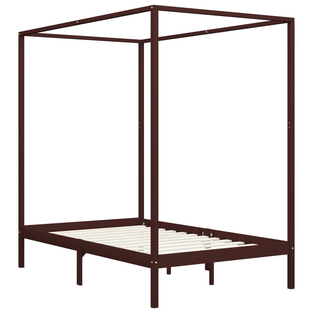 Himmelbett-Gestell Dunkelbraun Massivholz Kiefer 120 x 200 cm - Pazzar.ch