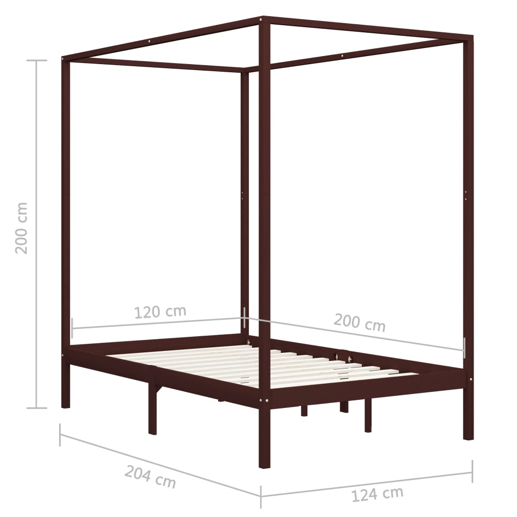 Himmelbett-Gestell Dunkelbraun Massivholz Kiefer 120 x 200 cm - Pazzar.ch