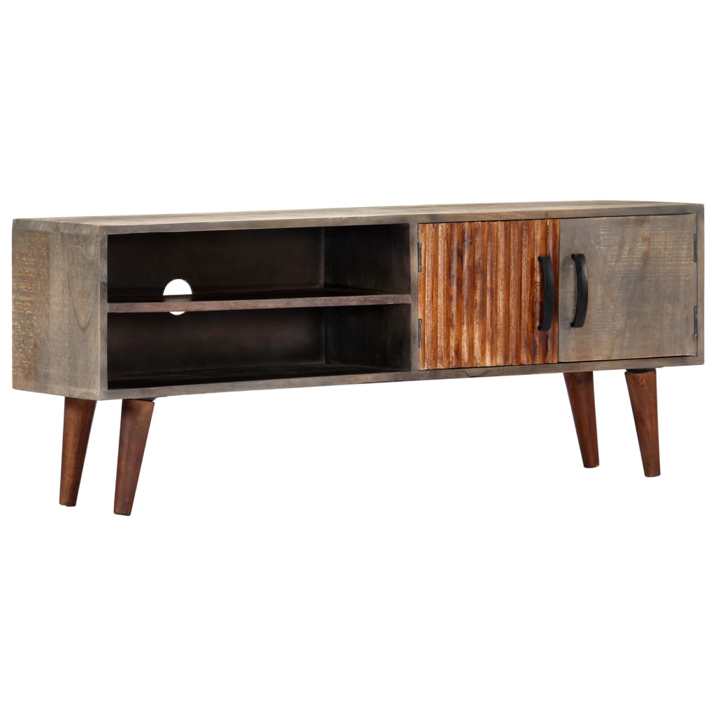 TV-Schrank Grau 130x30x46 cm Raues Mango-Massivholz - Pazzar.ch