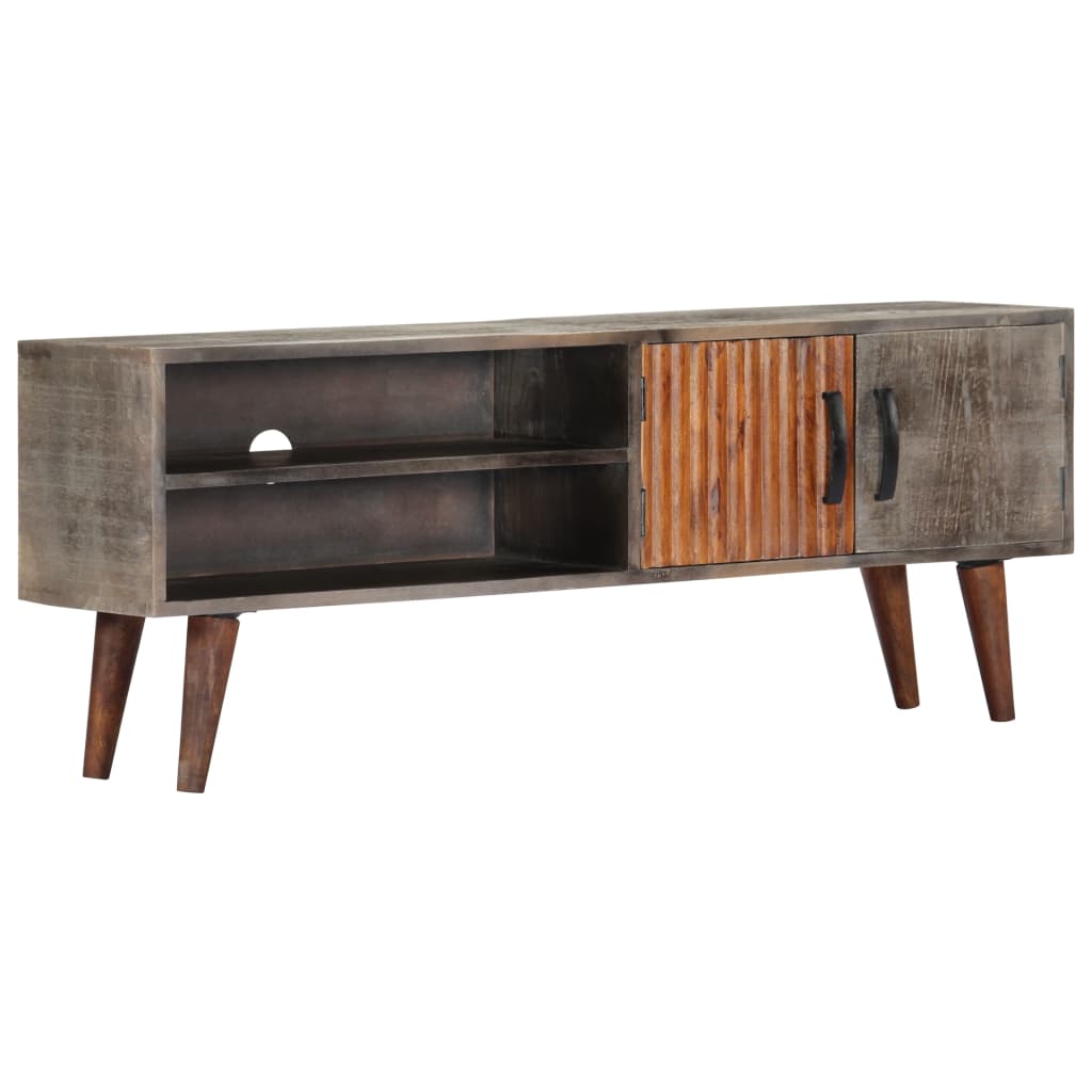 TV-Schrank Grau 130x30x46 cm Raues Mango-Massivholz - Pazzar.ch