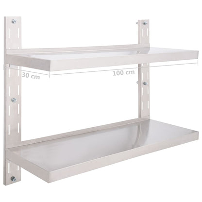 2-stufiges Wandregal Edelstahl 100 x 30 cm - Pazzar.ch