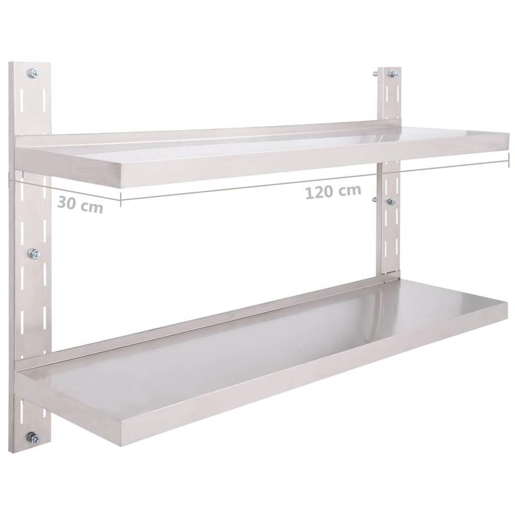 2-stufiges Wandregal Edelstahl 120 x 30 cm - Pazzar.ch