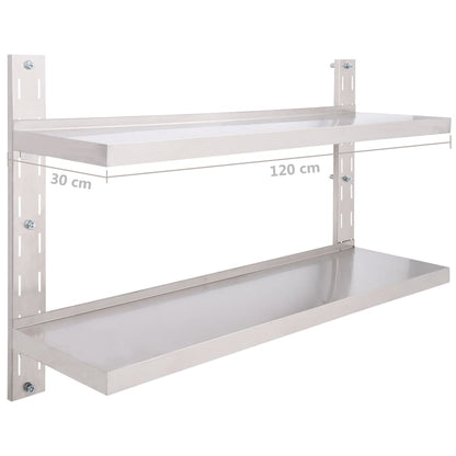 2-stufiges Wandregal Edelstahl 120 x 30 cm - Pazzar.ch