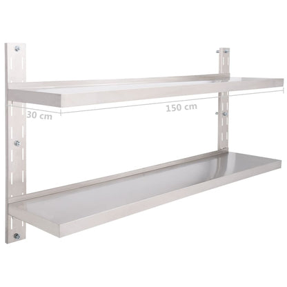 2-stufiges Wandregal Edelstahl 150 x 30 cm - Pazzar.ch
