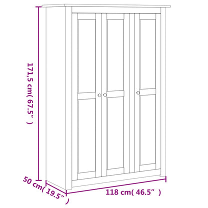 Kleiderschrank 3-Türig Grau 118×50×171,5 cm Kiefer Panama Serie - Pazzar.ch