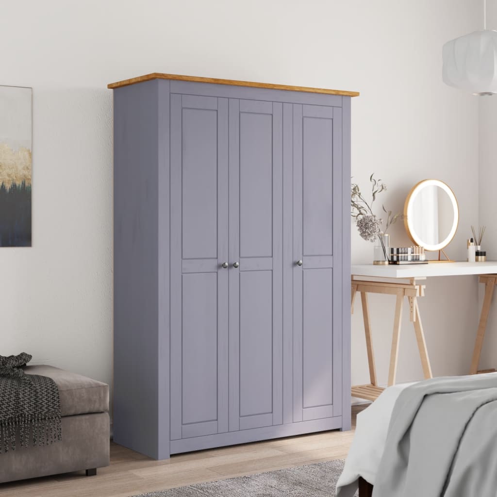 Kleiderschrank 3-Türig Grau 118×50×171,5 cm Kiefer Panama Serie - Pazzar.ch