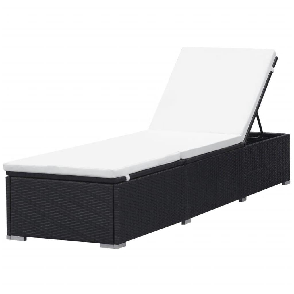 Sonnenliegen mit Auflage 2 Stk. Poly Rattan Schwarz - Pazzar.ch