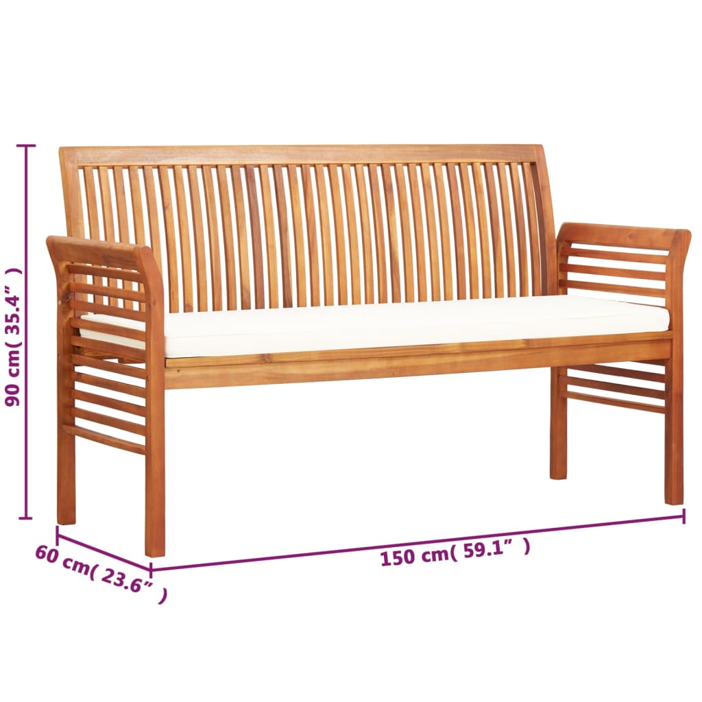 3-Sitzer Gartenbank mit Kissen 150 cm Massivholz Akazie - Pazzar.ch