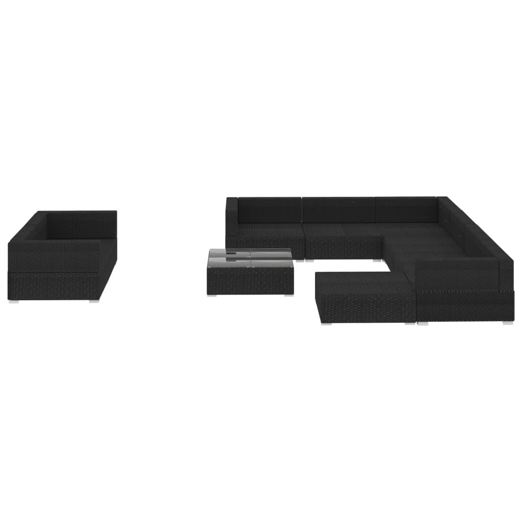 10-tlg. Garten-Lounge-Set mit Auflagen Poly Rattan Schwarz - Pazzar.ch