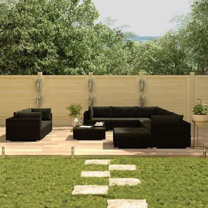 10-tlg. Garten-Lounge-Set mit Auflagen Poly Rattan Schwarz - Pazzar.ch