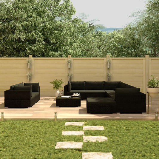 10-tlg. Garten-Lounge-Set mit Auflagen Poly Rattan Schwarz - Pazzar.ch