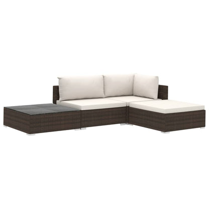 4-tlg. Garten-Lounge-Set mit Auflagen Poly Rattan Braun - Pazzar.ch
