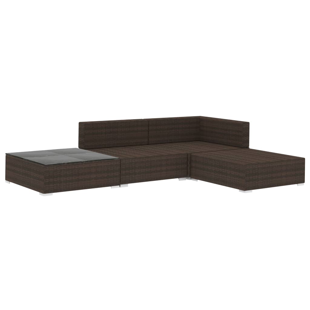 4-tlg. Garten-Lounge-Set mit Auflagen Poly Rattan Braun - Pazzar.ch