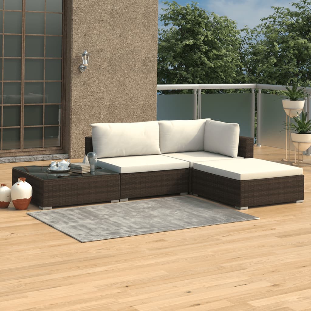 4-tlg. Garten-Lounge-Set mit Auflagen Poly Rattan Braun - Pazzar.ch