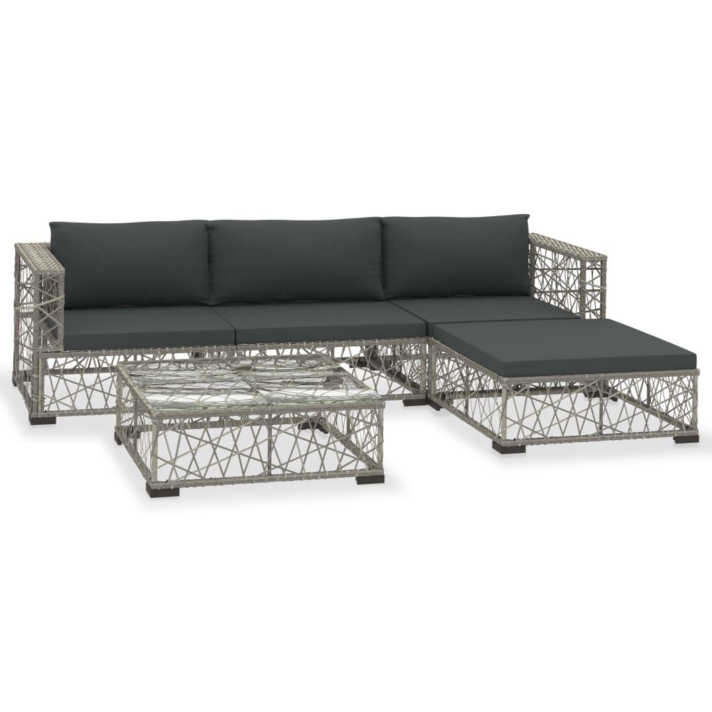 5-tlg. Garten-Lounge-Set mit Auflagen Poly Rattan Grau - Pazzar.ch