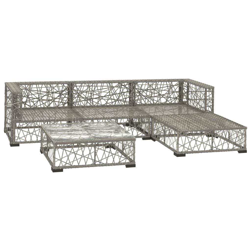 5-tlg. Garten-Lounge-Set mit Auflagen Poly Rattan Grau - Pazzar.ch