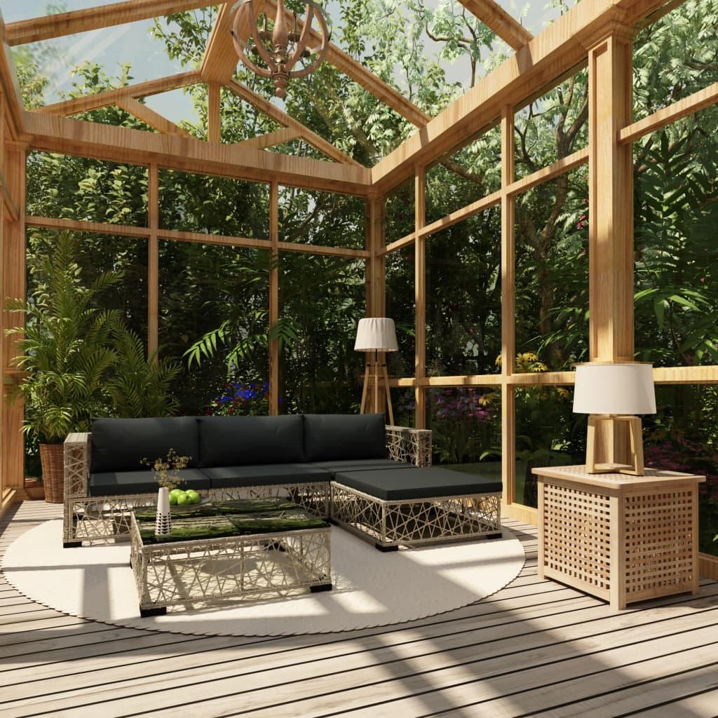 5-tlg. Garten-Lounge-Set mit Auflagen Poly Rattan Grau - Pazzar.ch