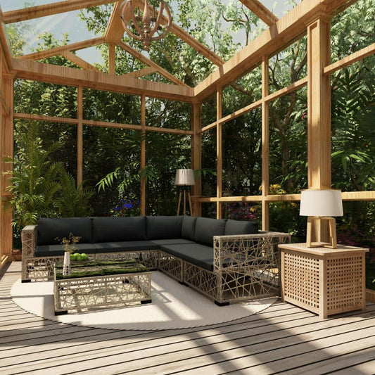 6-tlg. Garten-Lounge-Set mit Auflagen Poly Rattan Grau - Pazzar.ch