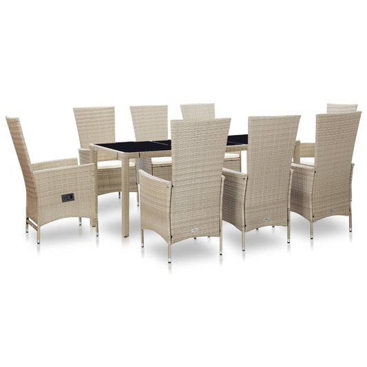 9-tlg. Garten-Essgruppe mit Auflagen Poly Rattan Beige - Pazzar.ch