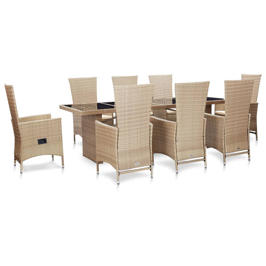 9-tlg. Garten-Essgruppe mit Auflagen Poly Rattan Beige - Pazzar.ch