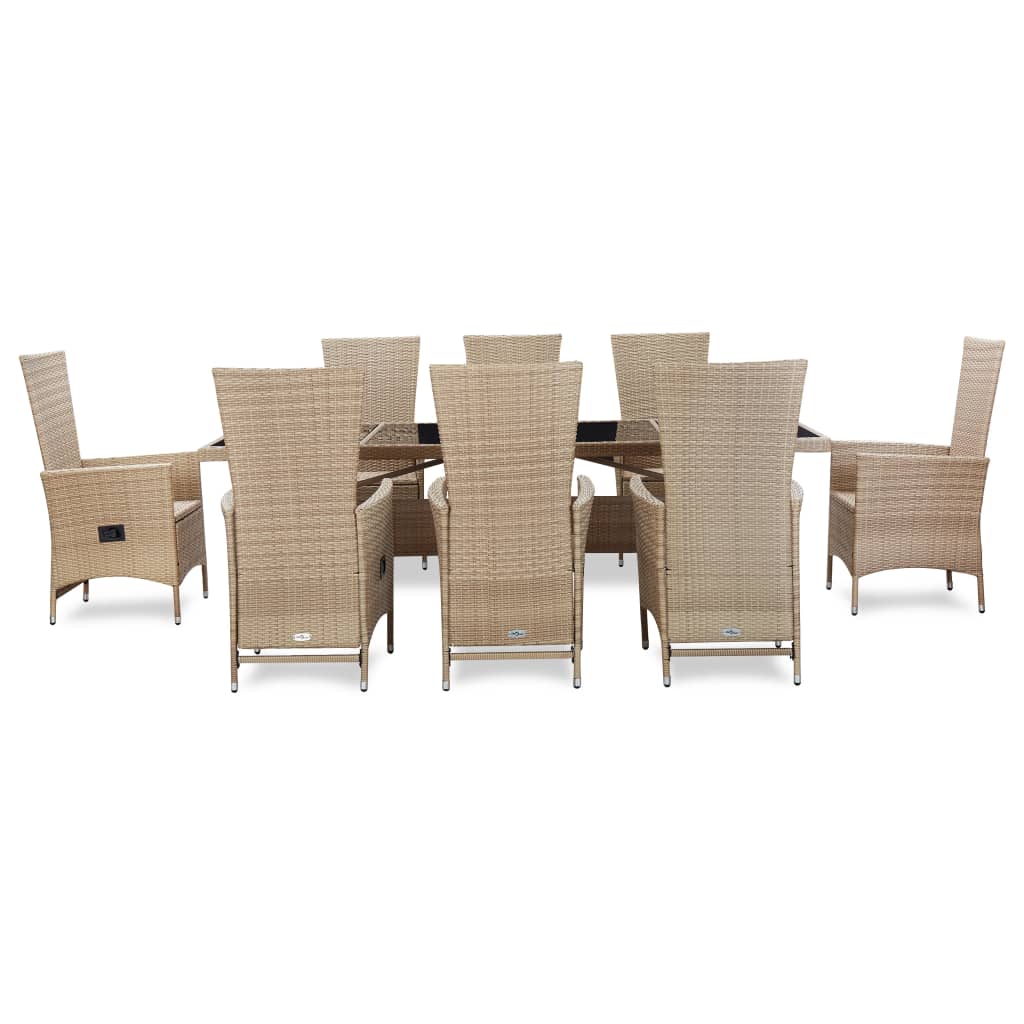 9-tlg. Garten-Essgruppe mit Auflagen Poly Rattan Beige - Pazzar.ch