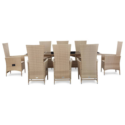 9-tlg. Garten-Essgruppe mit Auflagen Poly Rattan Beige - Pazzar.ch