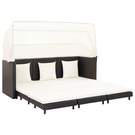 Ausziehbares 3-Sitzer-Schlafsofa mit Dach Poly Rattan Schwarz - Pazzar.ch