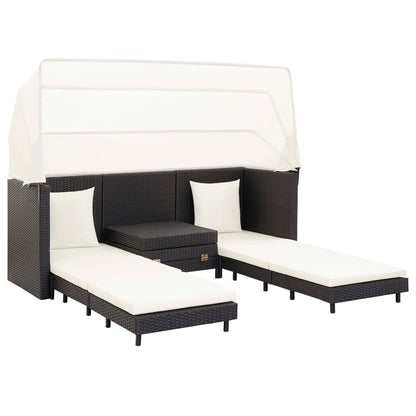 Ausziehbares 3-Sitzer-Schlafsofa mit Dach Poly Rattan Schwarz - Pazzar.ch