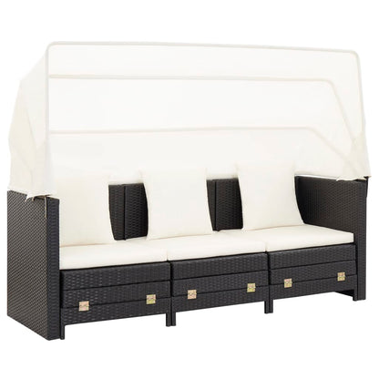 Ausziehbares 3-Sitzer-Schlafsofa mit Dach Poly Rattan Schwarz - Pazzar.ch