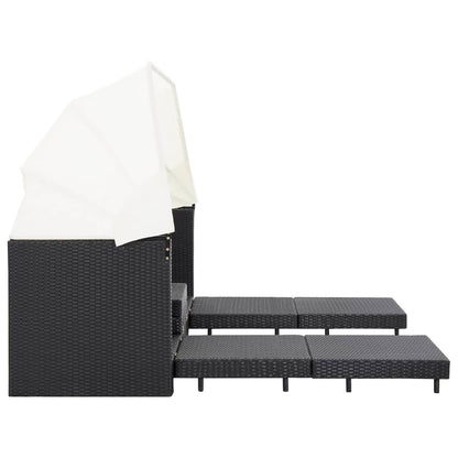 Ausziehbares 3-Sitzer-Schlafsofa mit Dach Poly Rattan Schwarz - Pazzar.ch