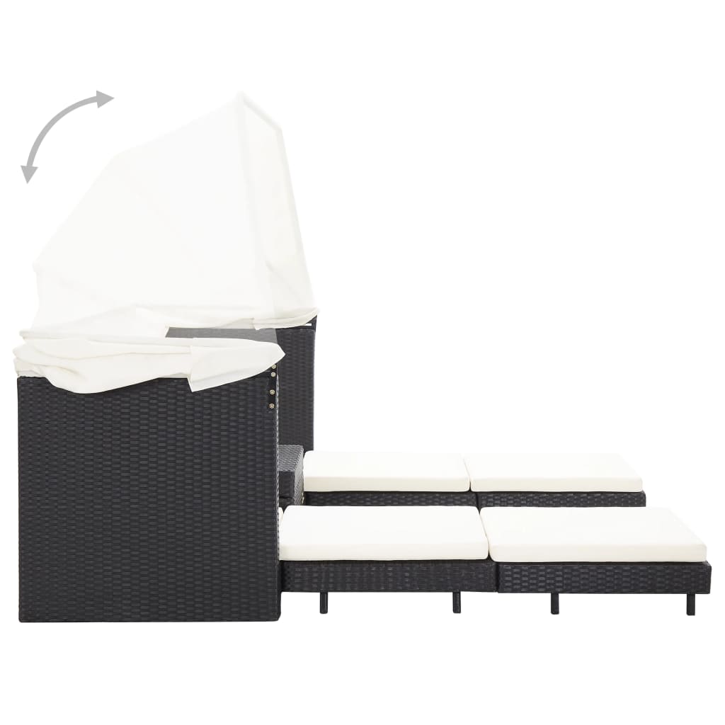Ausziehbares 3-Sitzer-Schlafsofa mit Dach Poly Rattan Schwarz - Pazzar.ch