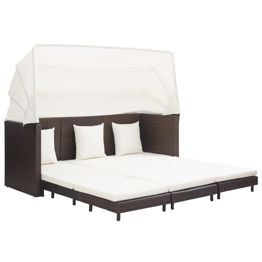 Ausziehbares 3-Sitzer-Schlafsofa mit Dach Poly Rattan Braun - Pazzar.ch