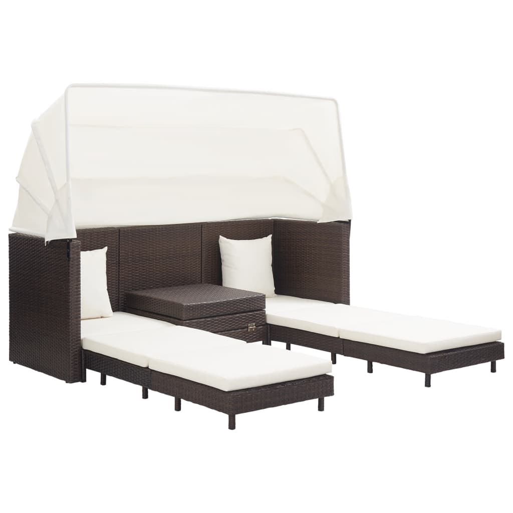 Ausziehbares 3-Sitzer-Schlafsofa mit Dach Poly Rattan Braun - Pazzar.ch