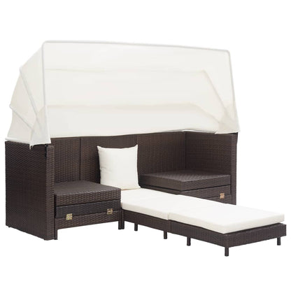 Ausziehbares 3-Sitzer-Schlafsofa mit Dach Poly Rattan Braun - Pazzar.ch