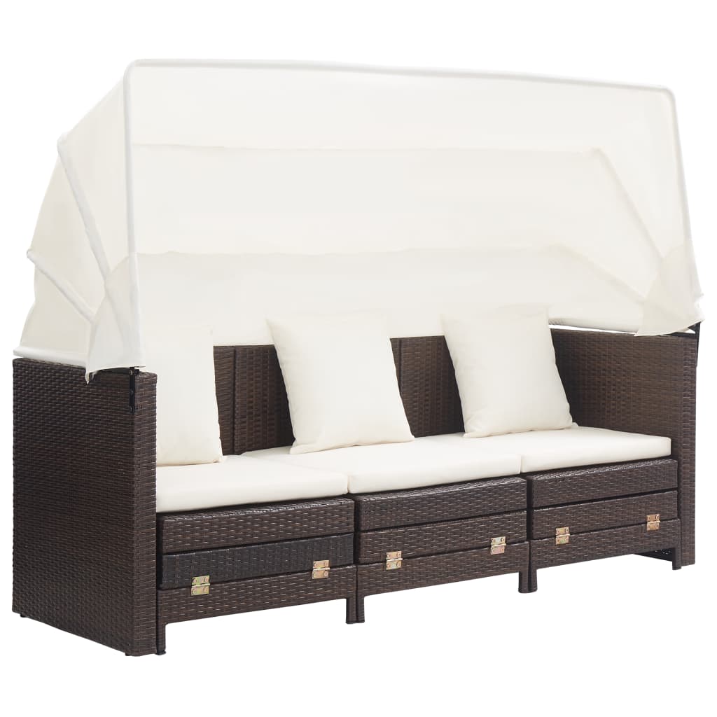 Ausziehbares 3-Sitzer-Schlafsofa mit Dach Poly Rattan Braun - Pazzar.ch