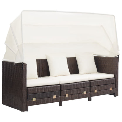 Ausziehbares 3-Sitzer-Schlafsofa mit Dach Poly Rattan Braun - Pazzar.ch