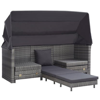Ausziehbares 3-Sitzer-Schlafsofa mit Dach Poly Rattan Grau - Pazzar.ch