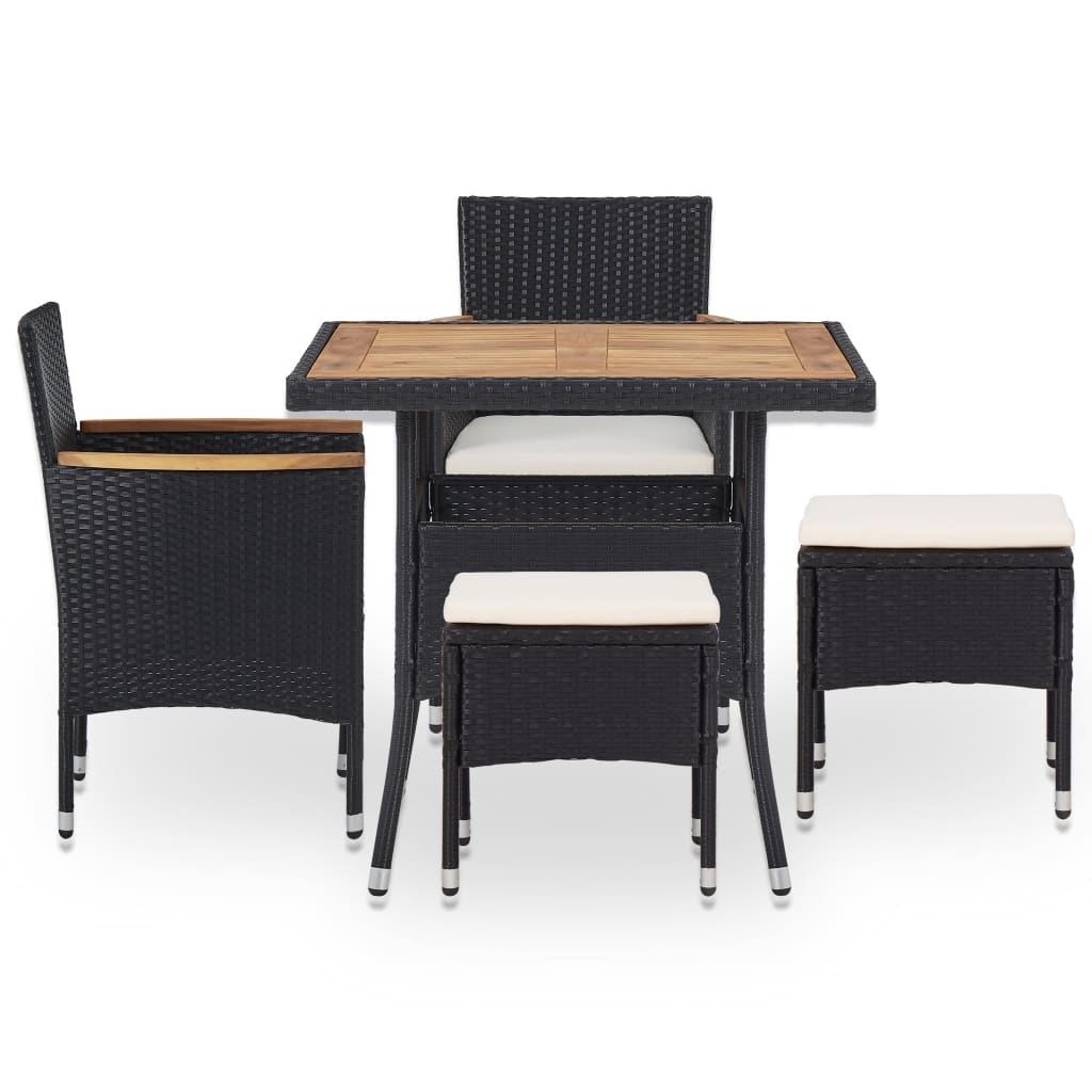 5-tlg. Garten-Essgruppe Schwarz Poly Rattan Akazie Massivholz - Pazzar.ch
