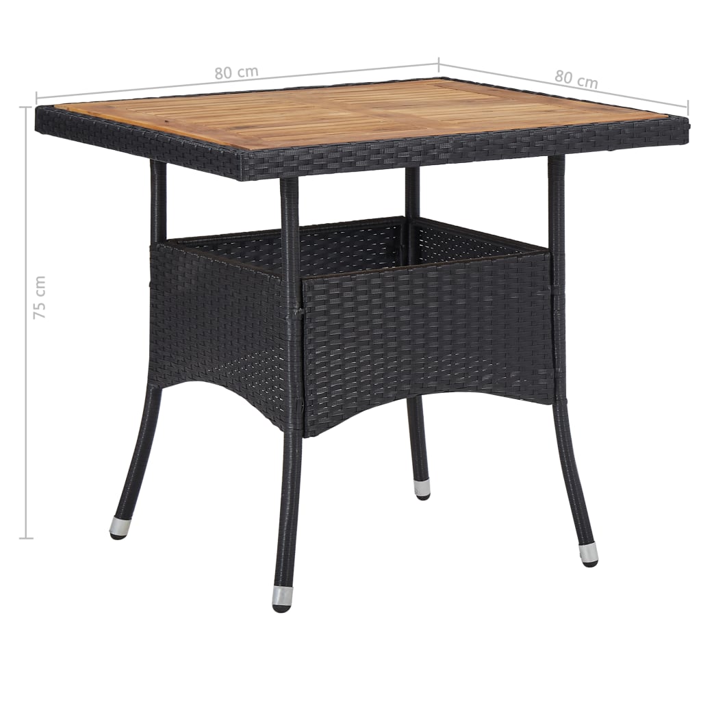 5-tlg. Garten-Essgruppe Schwarz Poly Rattan Akazie Massivholz