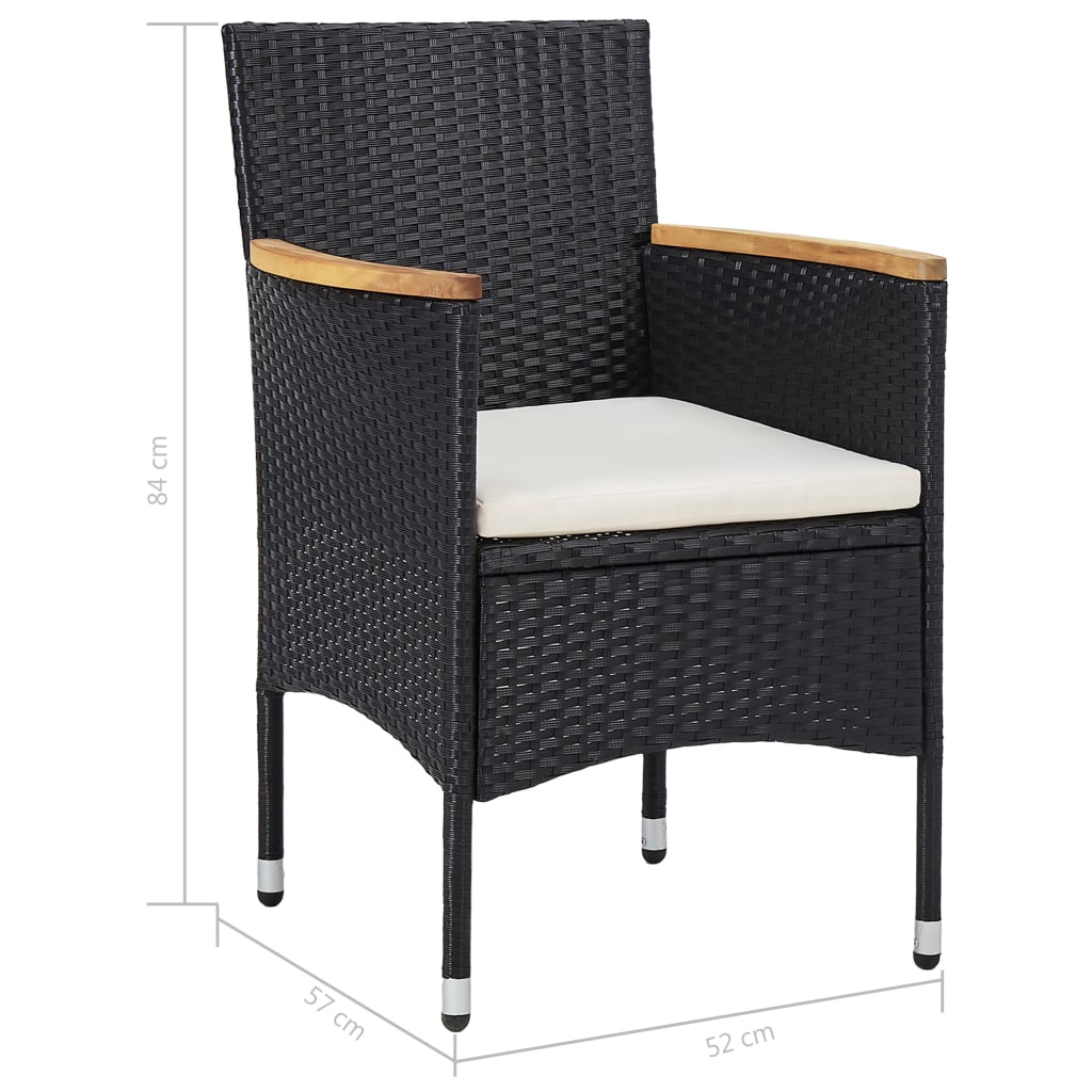 5-tlg. Garten-Essgruppe Schwarz Poly Rattan Akazie Massivholz - Pazzar.ch