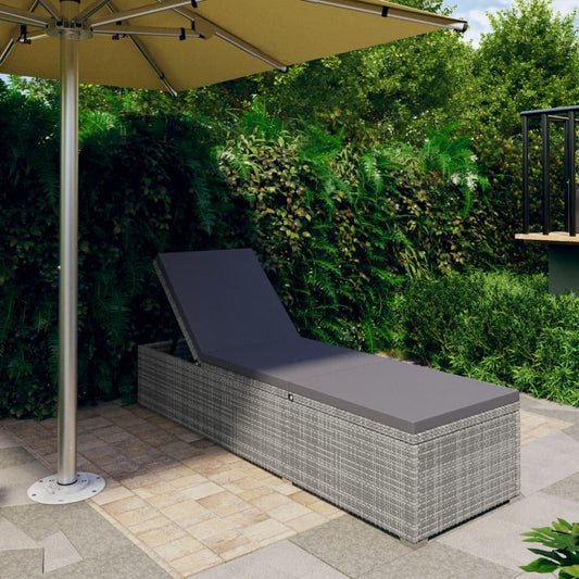 Sonnenliege mit Auflage Poly Rattan Grau - Pazzar.ch