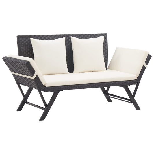 Gartenbank mit Auflagen 176 cm Schwarz Poly Rattan - Pazzar.ch