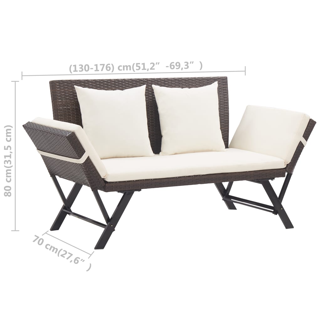 Gartenbank mit Auflagen 176 cm Braun Poly Rattan - Pazzar.ch