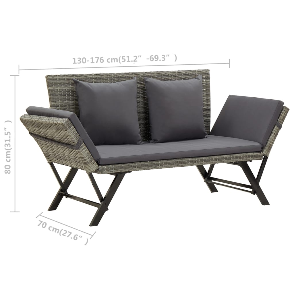 Gartenbank mit Auflagen 176 cm Grau Poly Rattan - Pazzar.ch