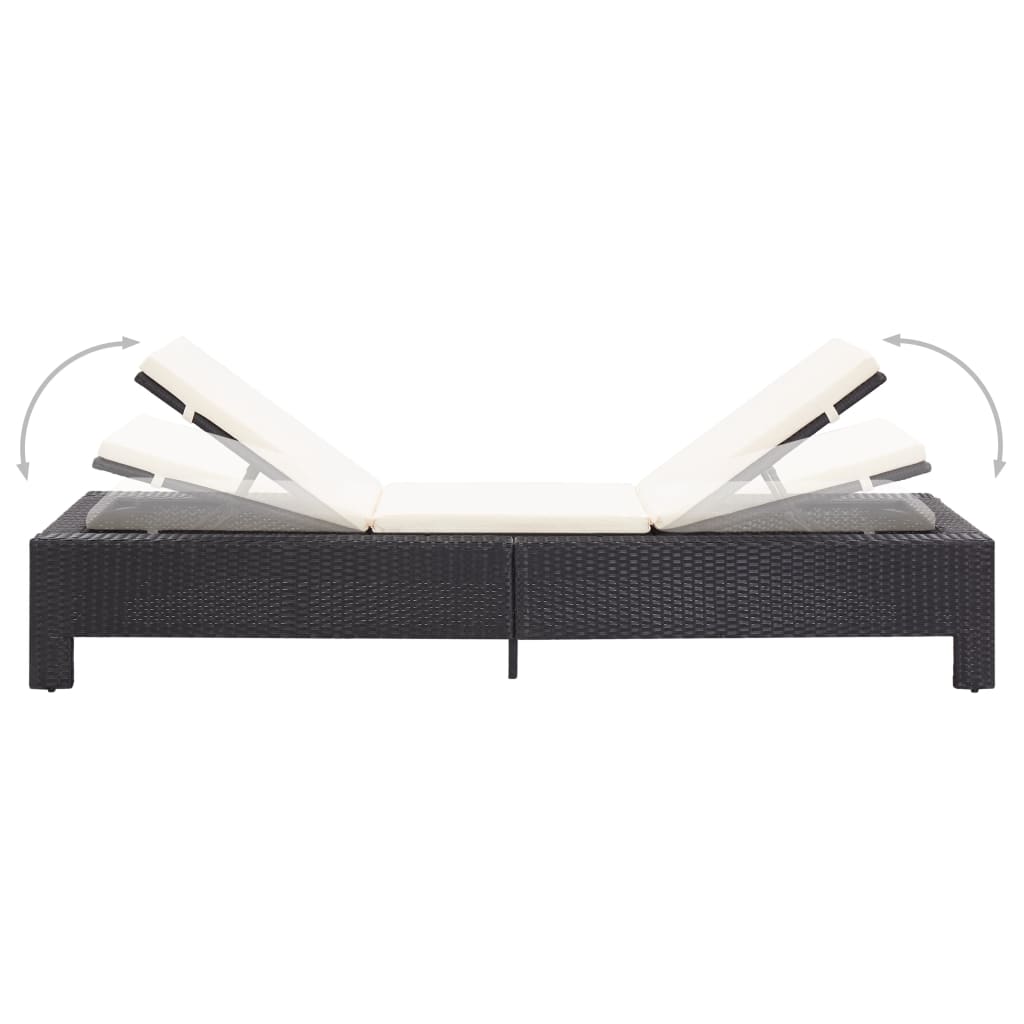 Sonnenliege mit Auflage Schwarz Poly Rattan - Pazzar.ch