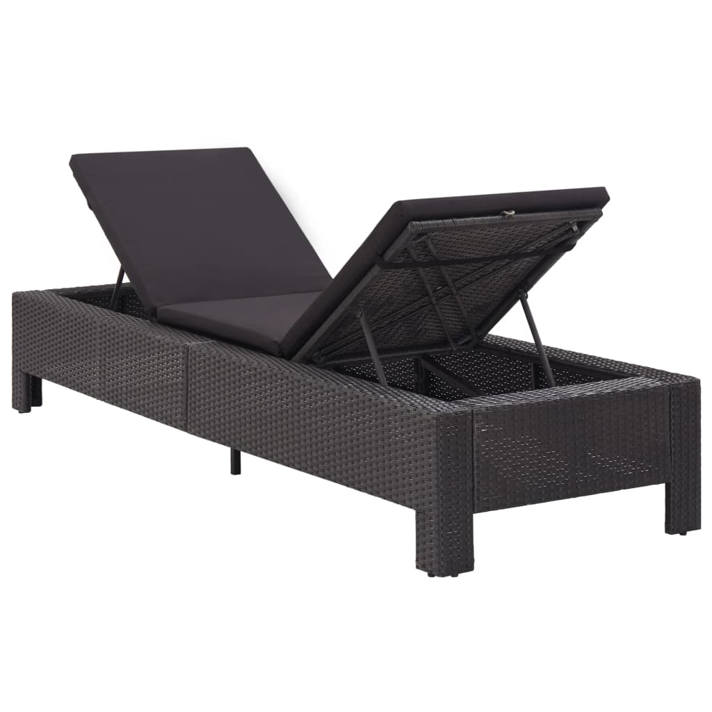 Sonnenliege mit Auflage Schwarz Poly Rattan - Pazzar.ch