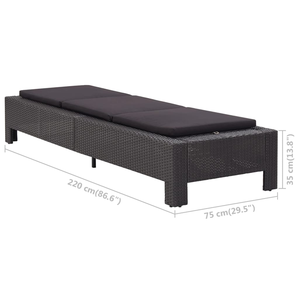 Sonnenliege mit Auflage Schwarz Poly Rattan - Pazzar.ch