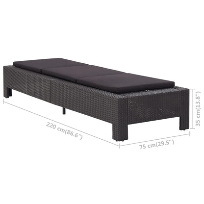 Sonnenliege mit Auflage Schwarz Poly Rattan - Pazzar.ch