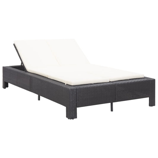 2-Personen-Sonnenliege mit Auflage Schwarz Poly Rattan - Pazzar.ch