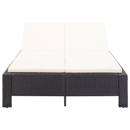 2-Personen-Sonnenliege mit Auflage Schwarz Poly Rattan - Pazzar.ch